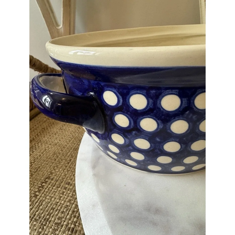 Handmade BOLESLAWIEC Polish Blue Pottery Oval  Baker With Lid WIZA